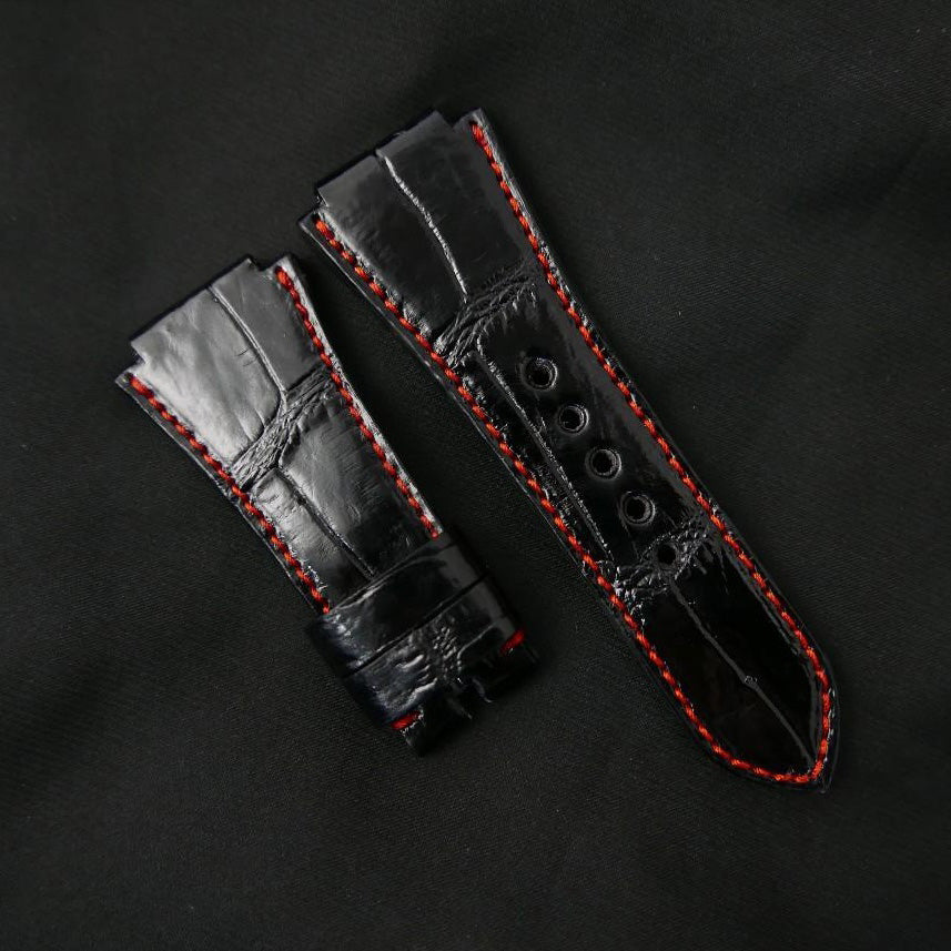 BLACK CROCODILE BELLY LEATHER STRAP