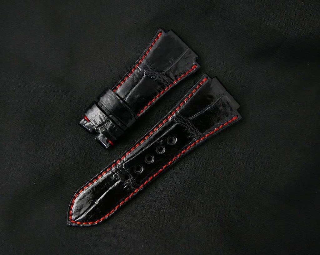 BLACK CROCODILE BELLY LEATHER STRAP