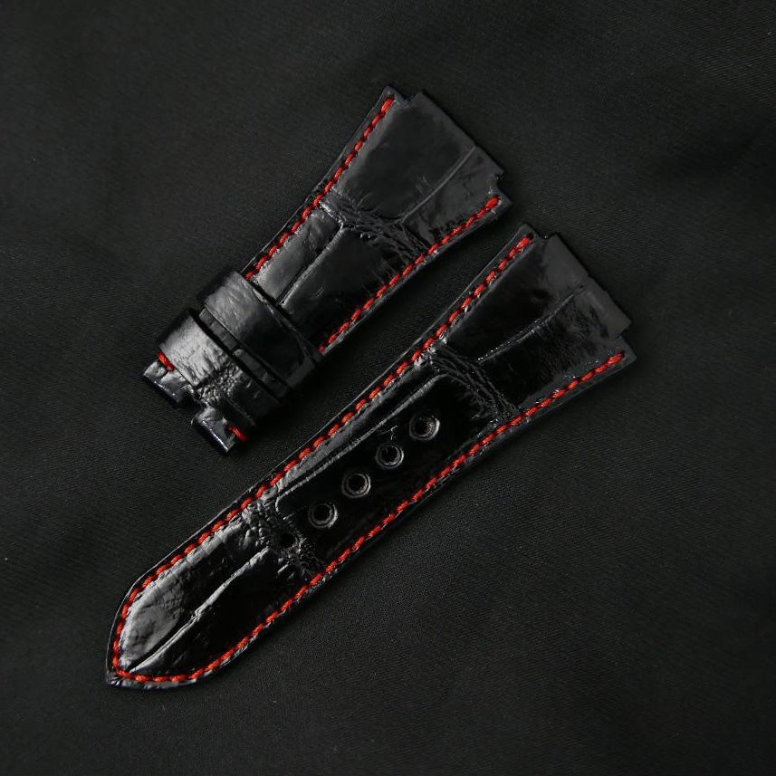 BLACK CROCODILE BELLY LEATHER STRAP