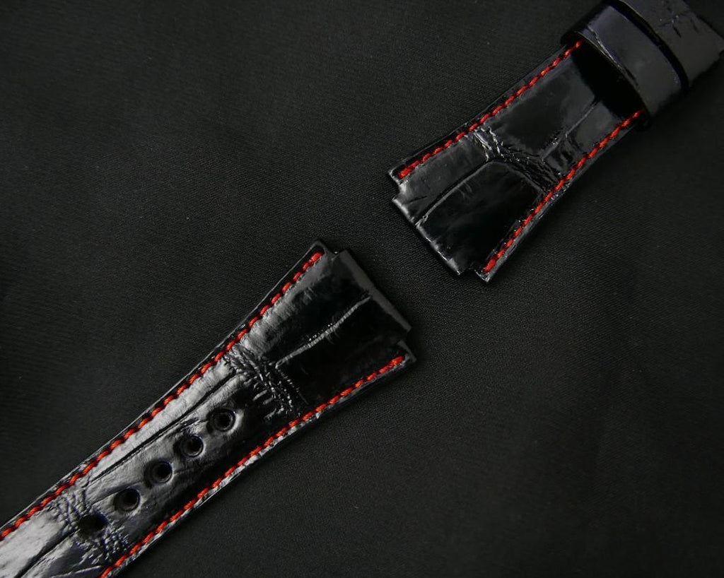 BLACK CROCODILE BELLY LEATHER STRAP