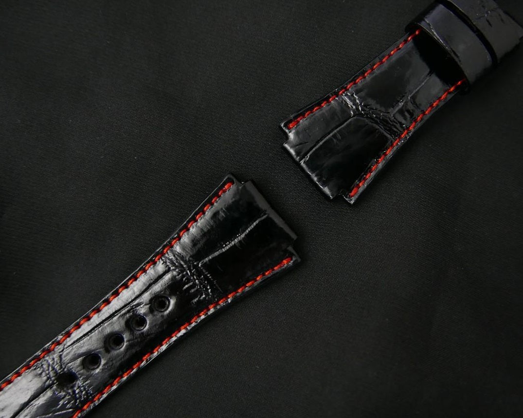 BLACK CROCODILE BELLY LEATHER STRAP