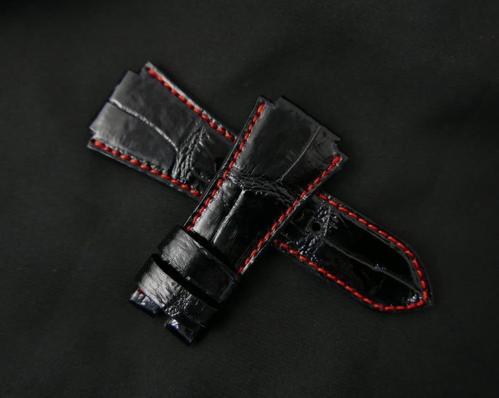 BLACK CROCODILE BELLY LEATHER STRAP