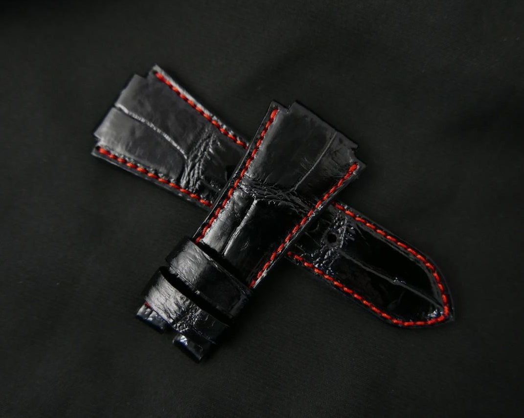 BLACK CROCODILE BELLY LEATHER STRAP
