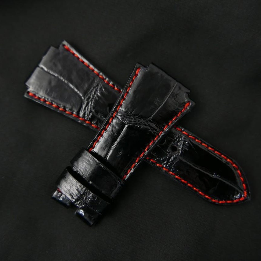 BLACK CROCODILE BELLY LEATHER STRAP