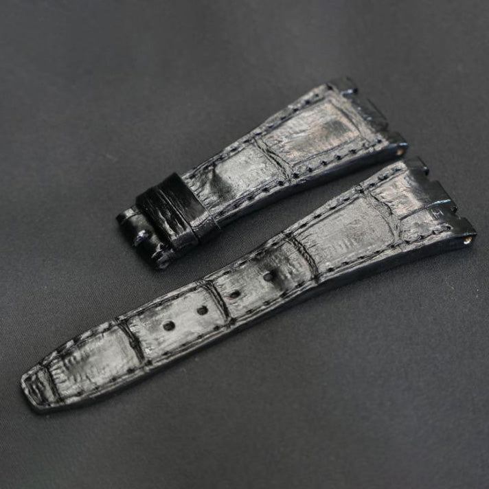 BLACK CROCODILE BELLY LEATHER STRAP