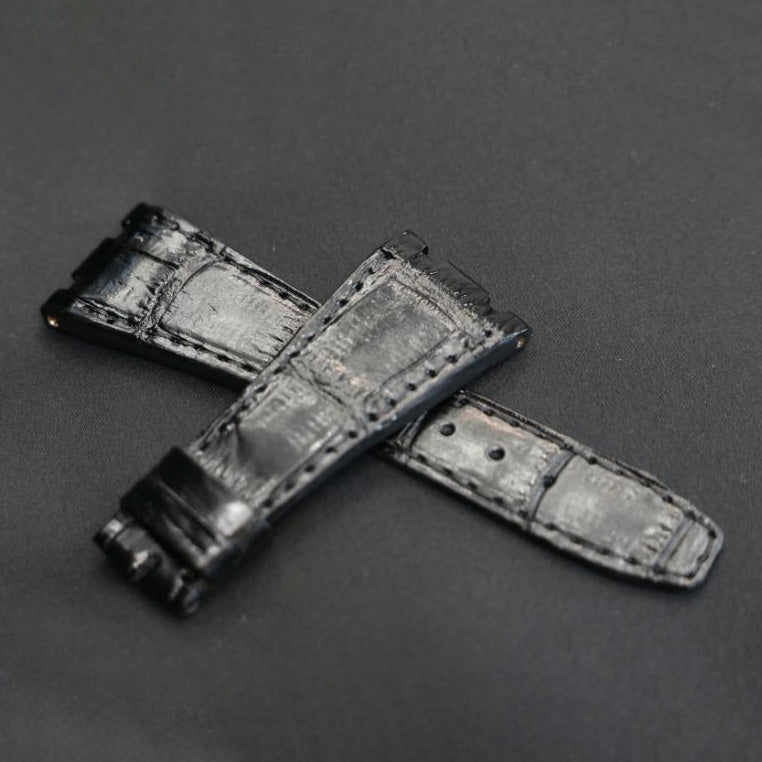 BLACK CROCODILE BELLY LEATHER STRAP