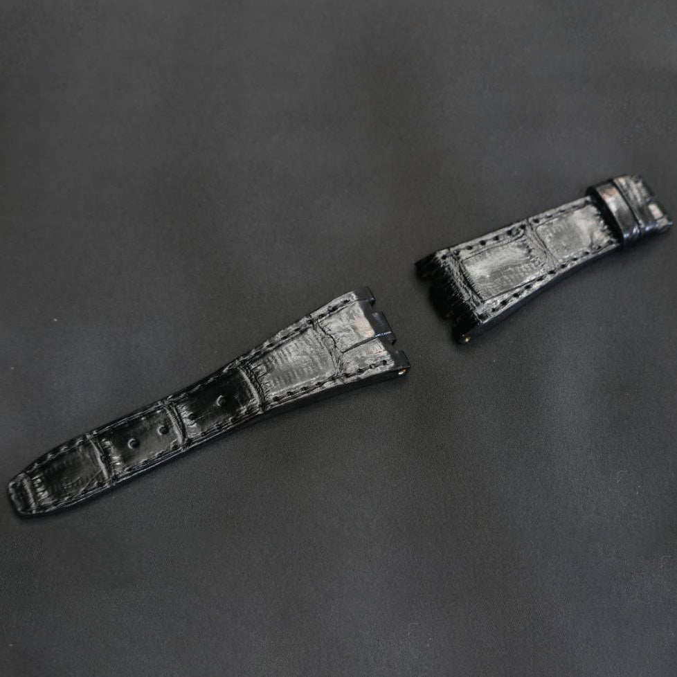 BLACK CROCODILE BELLY LEATHER STRAP