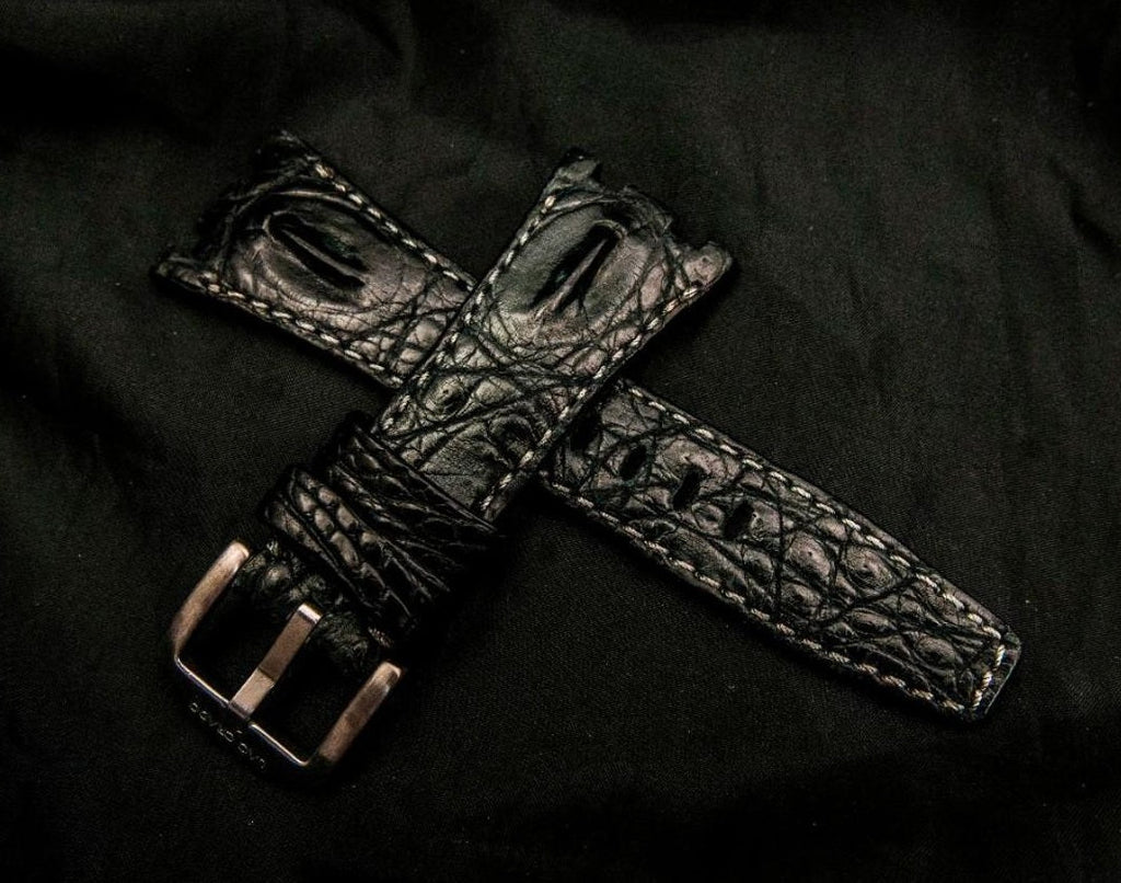 BLACK CROCODILE HORNBACK LEATHER STRAP - Lac Crado 