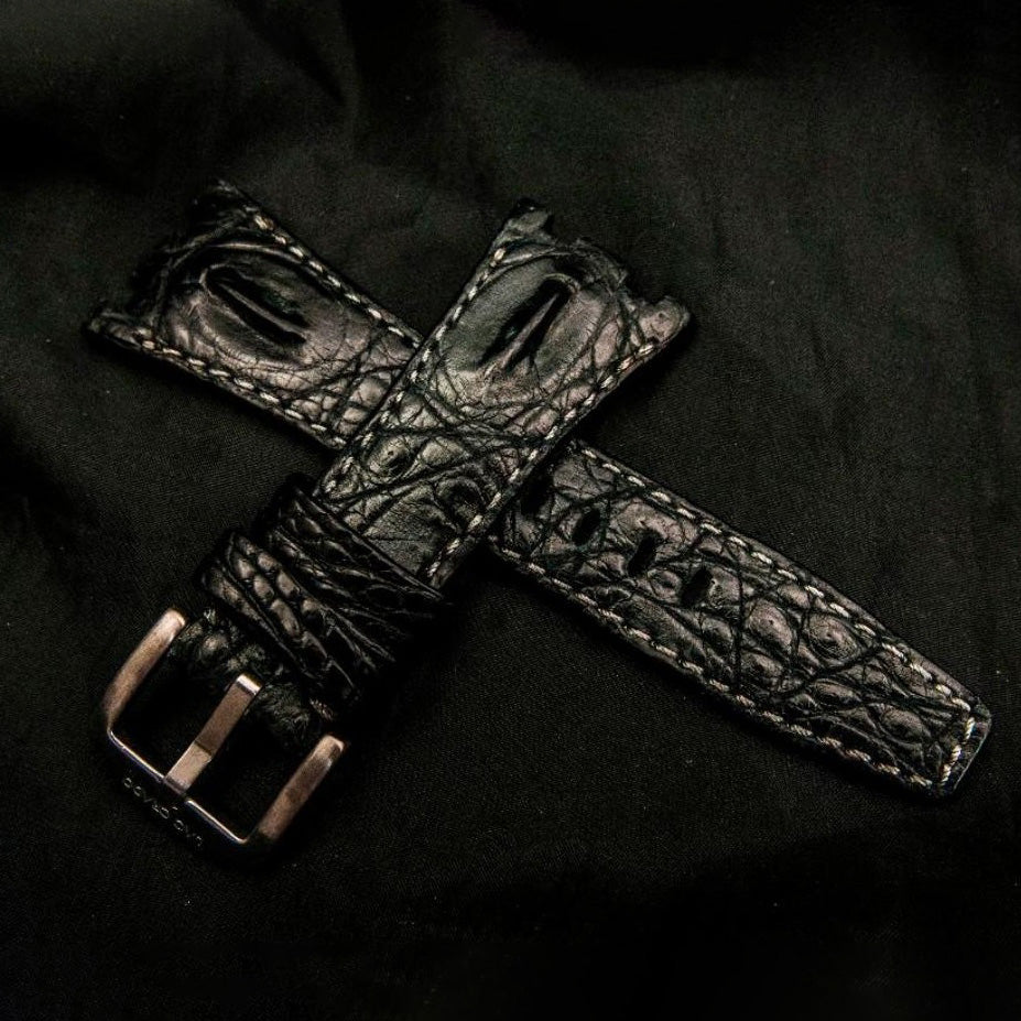 BLACK CROCODILE HORNBACK LEATHER STRAP