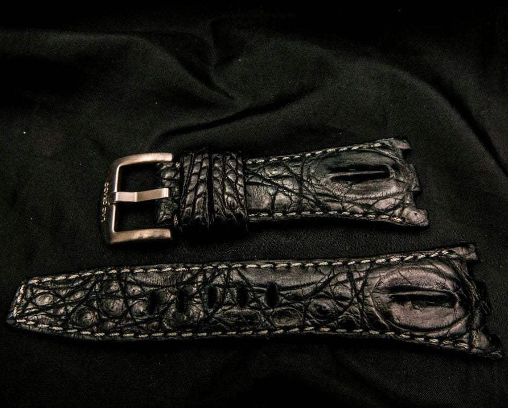 BLACK CROCODILE HORNBACK LEATHER STRAP - Lac Crado 