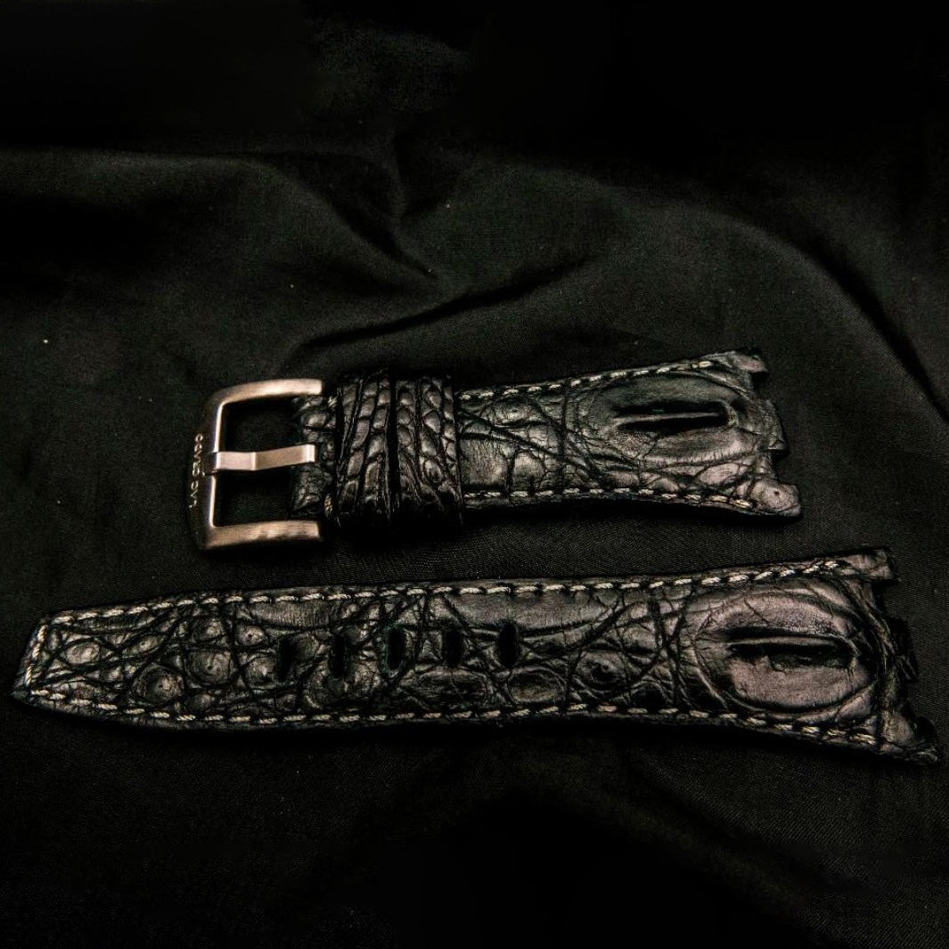 BLACK CROCODILE HORNBACK LEATHER STRAP