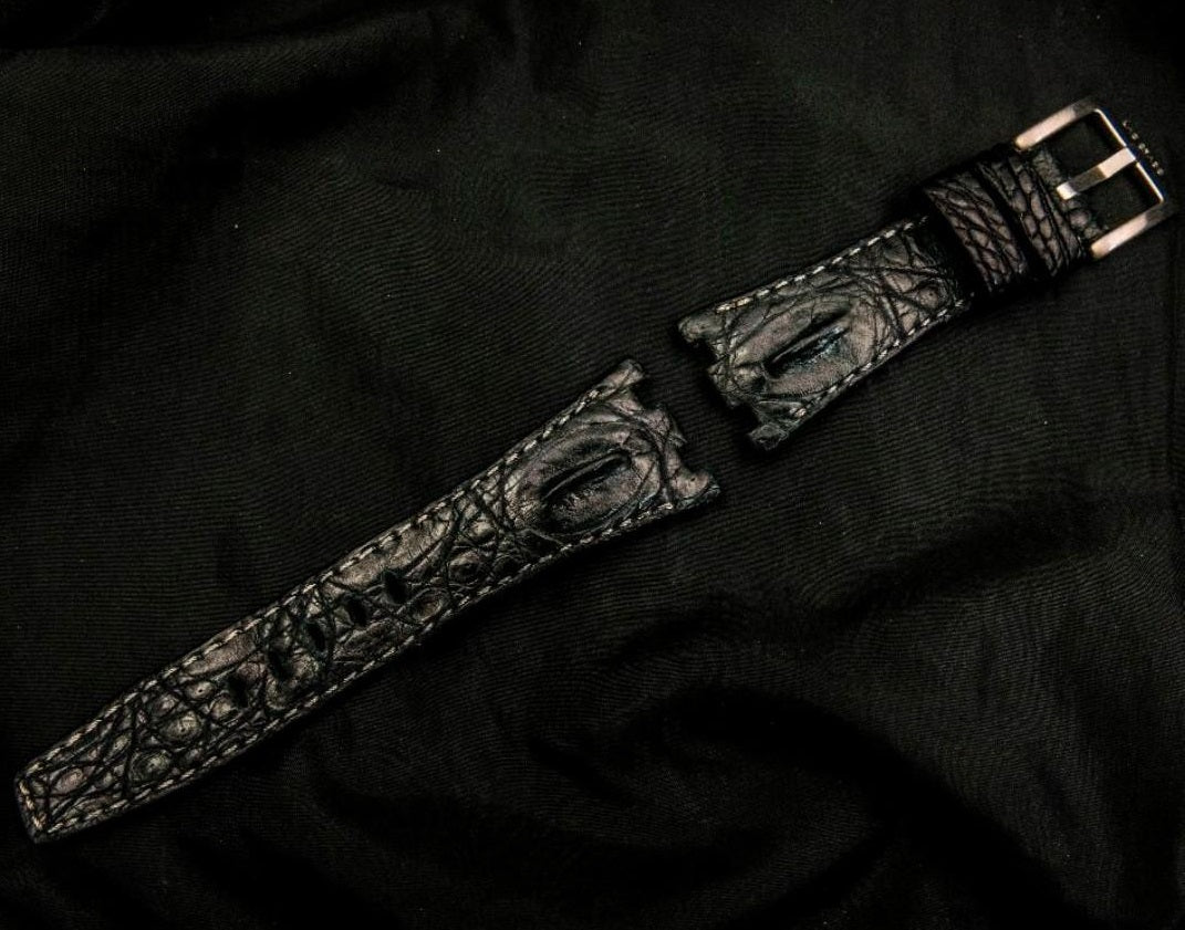 BLACK CROCODILE HORNBACK LEATHER STRAP - Lac Crado 