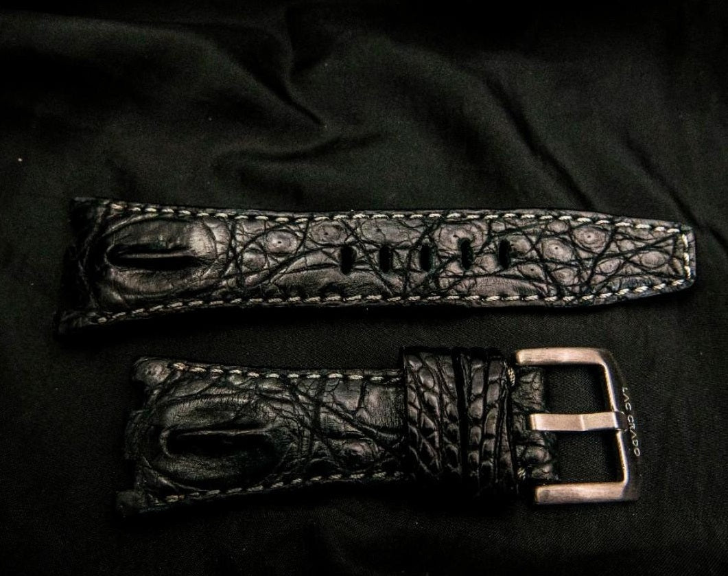 BLACK CROCODILE HORNBACK LEATHER STRAP - Lac Crado 