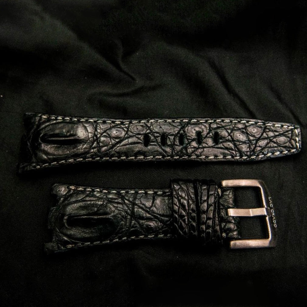 BLACK CROCODILE HORNBACK LEATHER STRAP