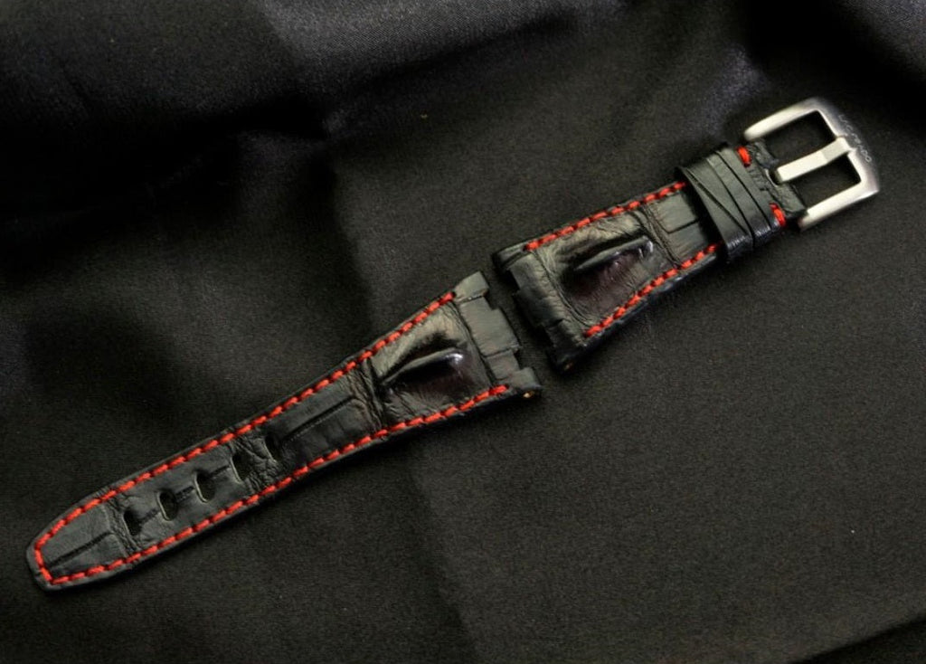 BLACK CROCODILE HORNBACK LEATHER STRAP - Lac Crado 