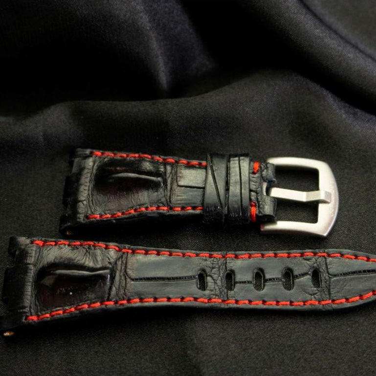 BLACK CROCODILE HORNBACK LEATHER STRAP