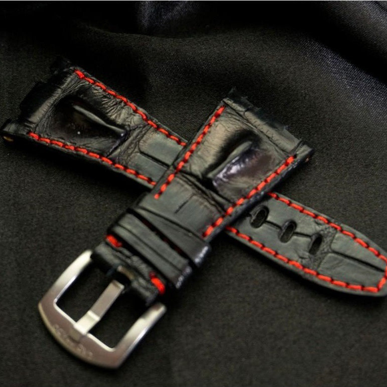 BLACK CROCODILE HORNBACK LEATHER STRAP