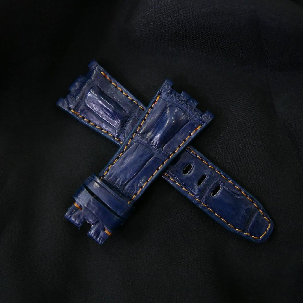 BLUE CROCODILE HORNBACK LEATHER STRAP - Lac Crado 