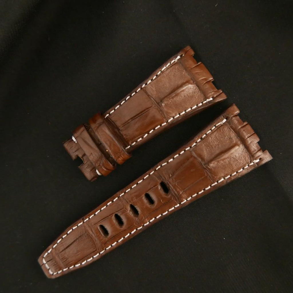 BROWN CROCODILE HORNBACK LEATHER STRAP - Lac Crado 