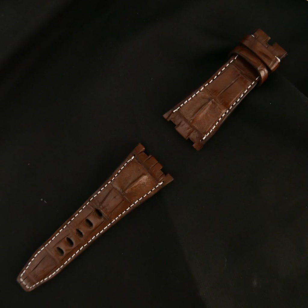 BROWN CROCODILE HORNBACK LEATHER STRAP - Lac Crado 