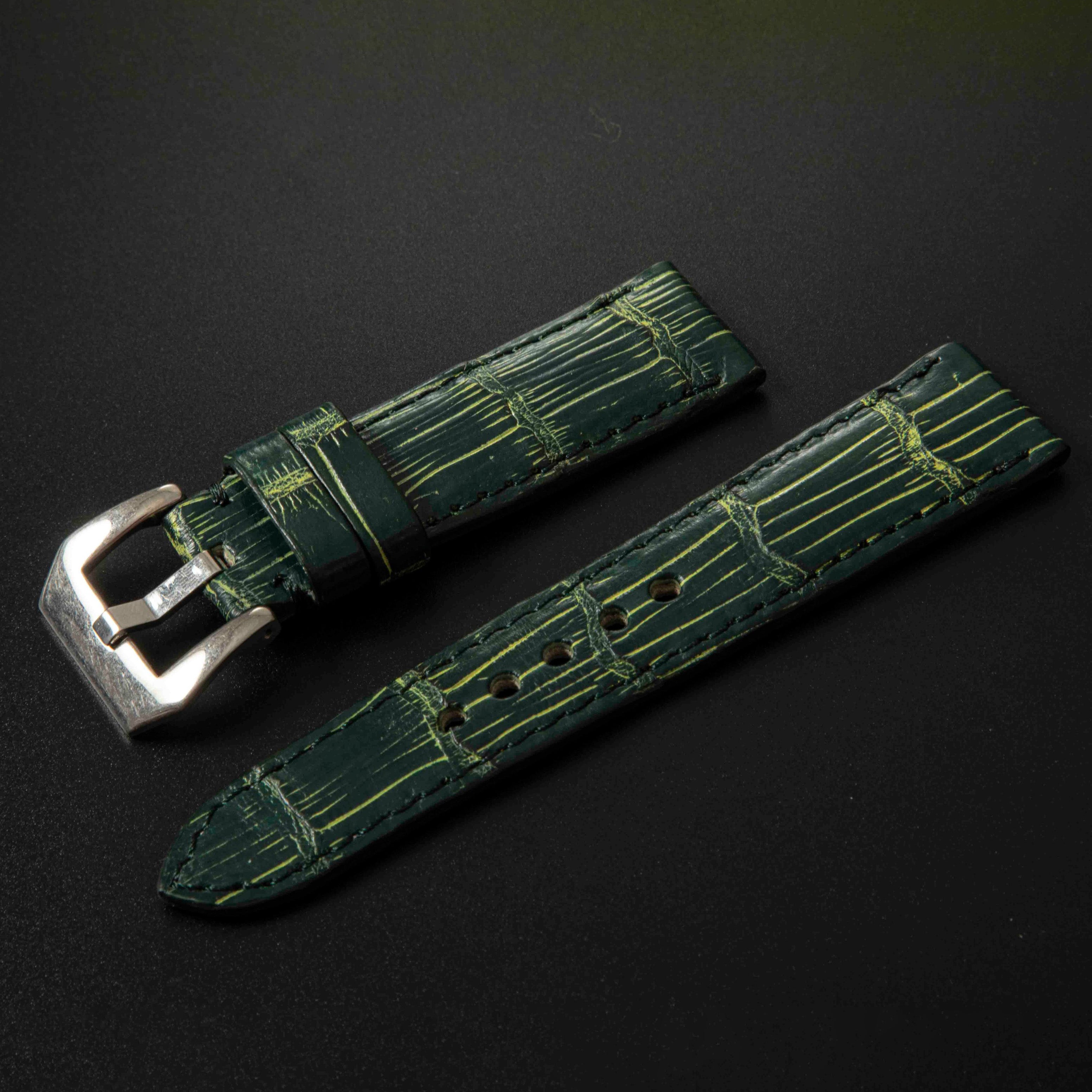 GREEN&GOLD CROCODILE BELLY LEATHER STRAP