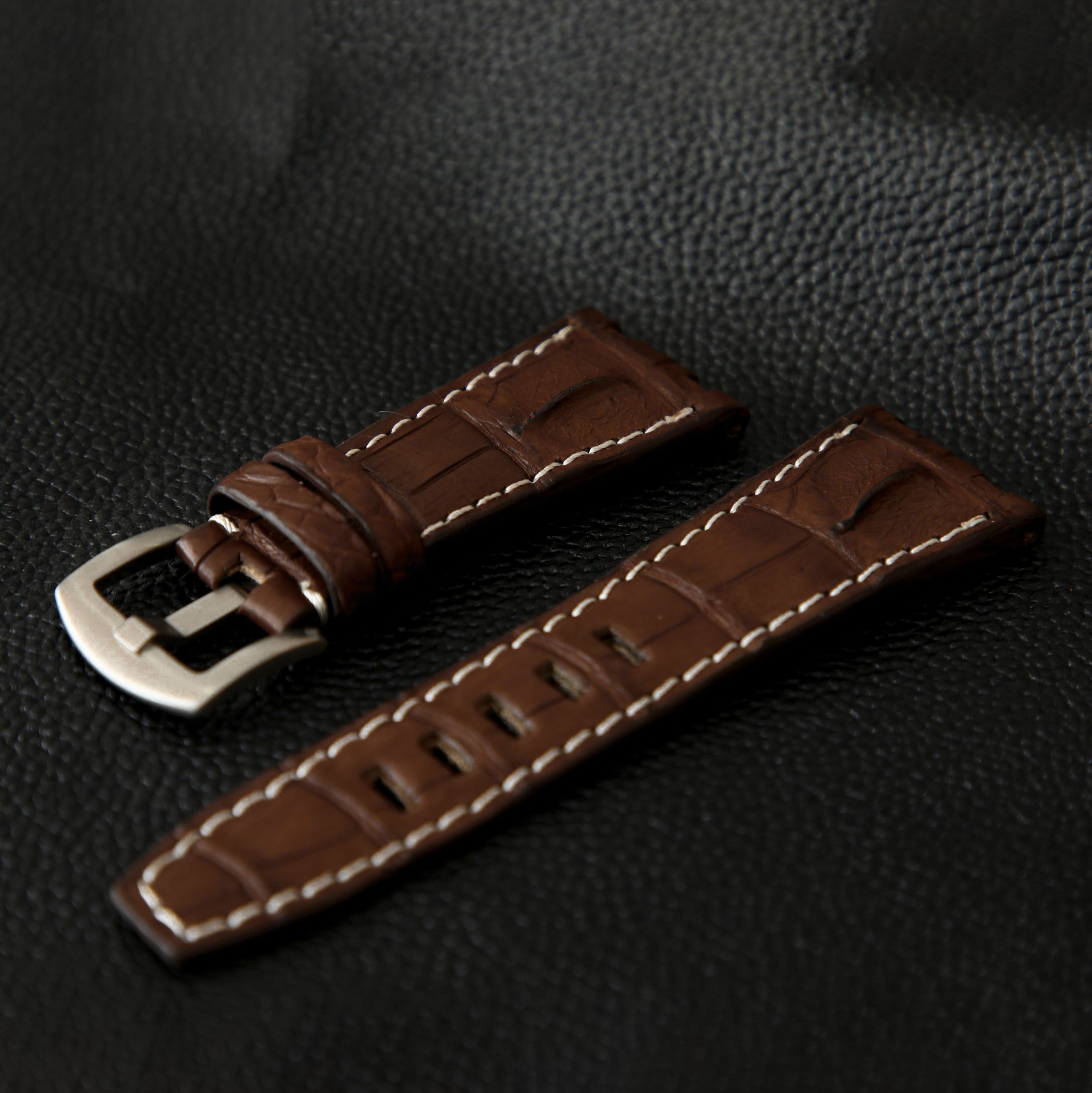 BROWN CROCODILE HORNBACK LEATHER STRAP