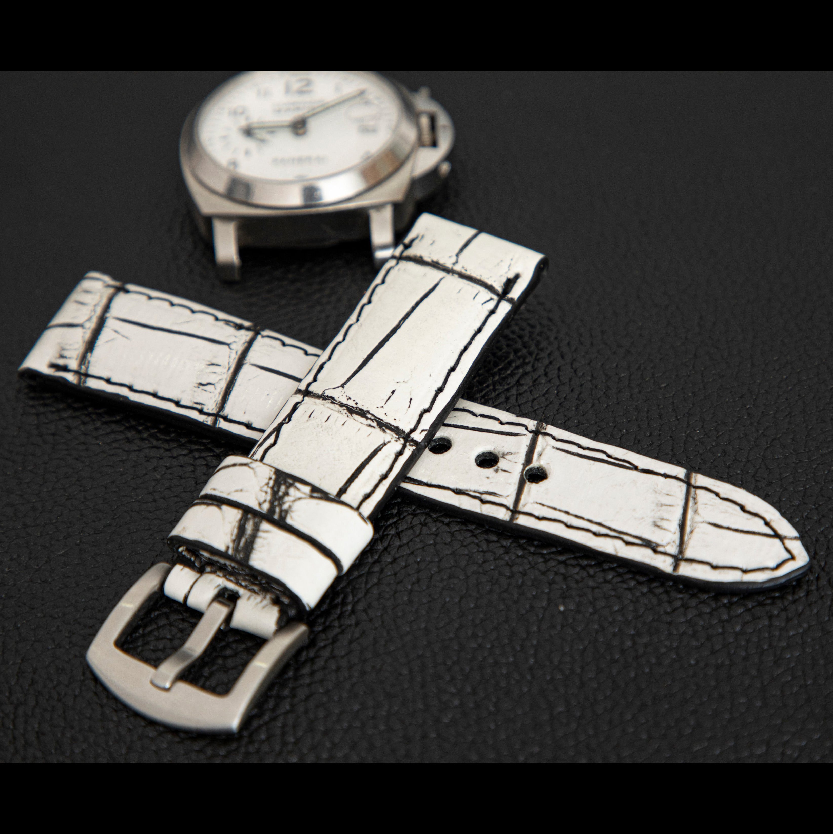 WHITE&BLACK CROCODILE BELLY LEATHER STRAP
