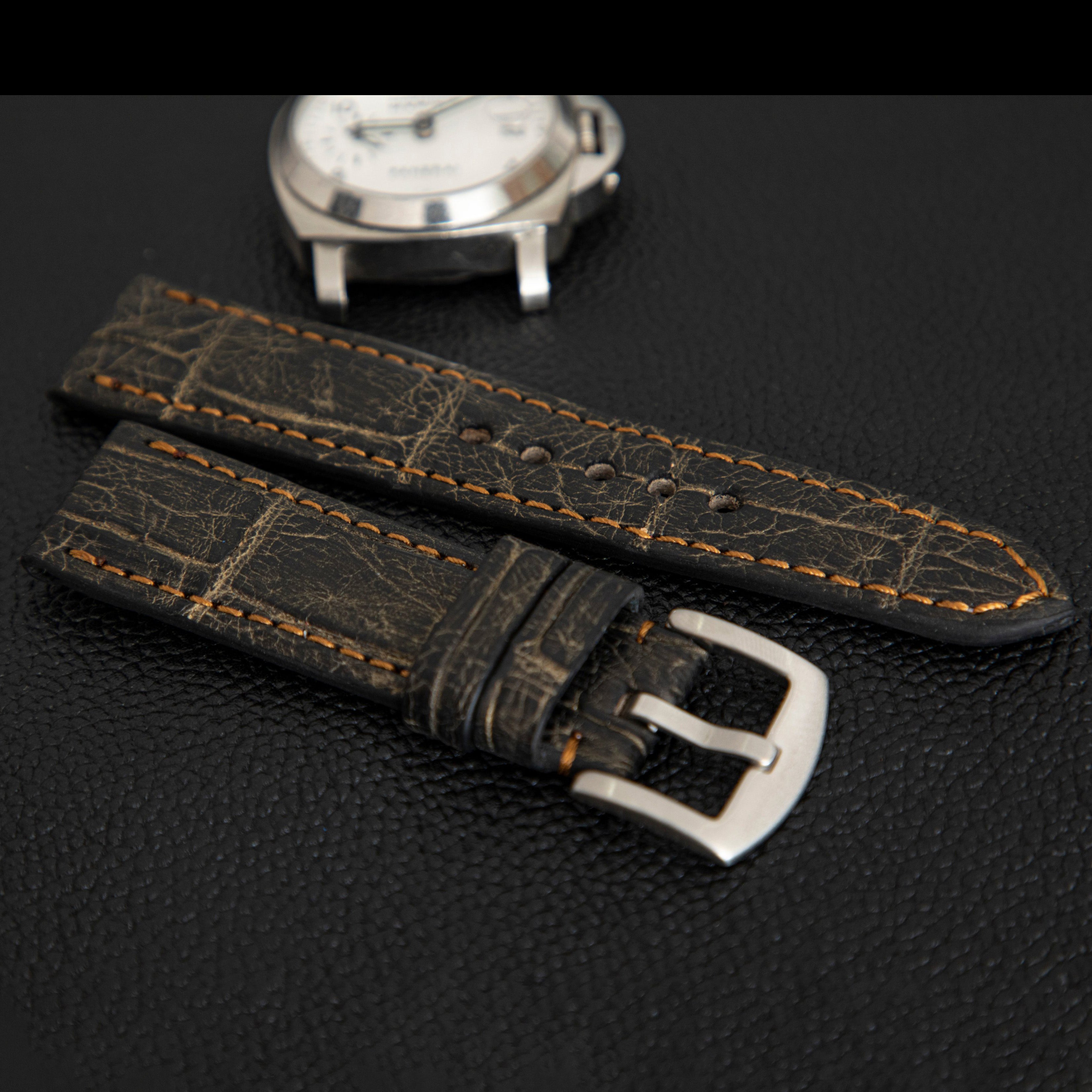 BLACK&GOLD CROCODILE BELLY LEATHER STRAP