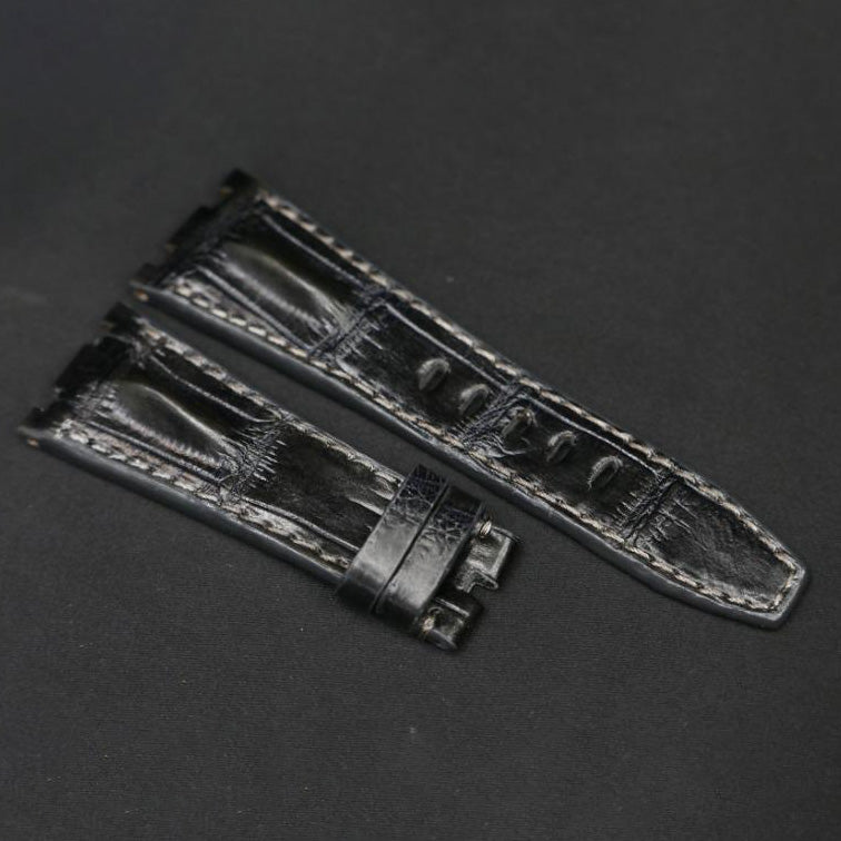 DARK GREY CROCODILE HORNBACK LEATHER STRAP