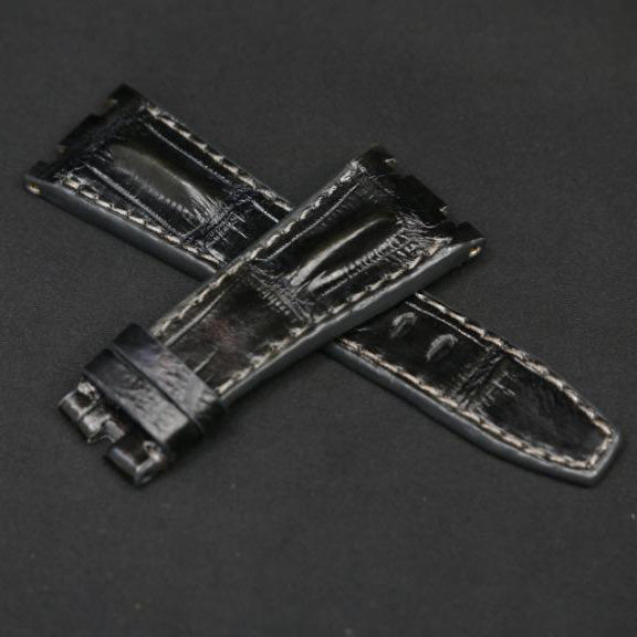DARK GREY CROCODILE HORNBACK LEATHER STRAP