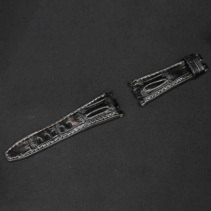 DARK GREY CROCODILE HORNBACK LEATHER STRAP