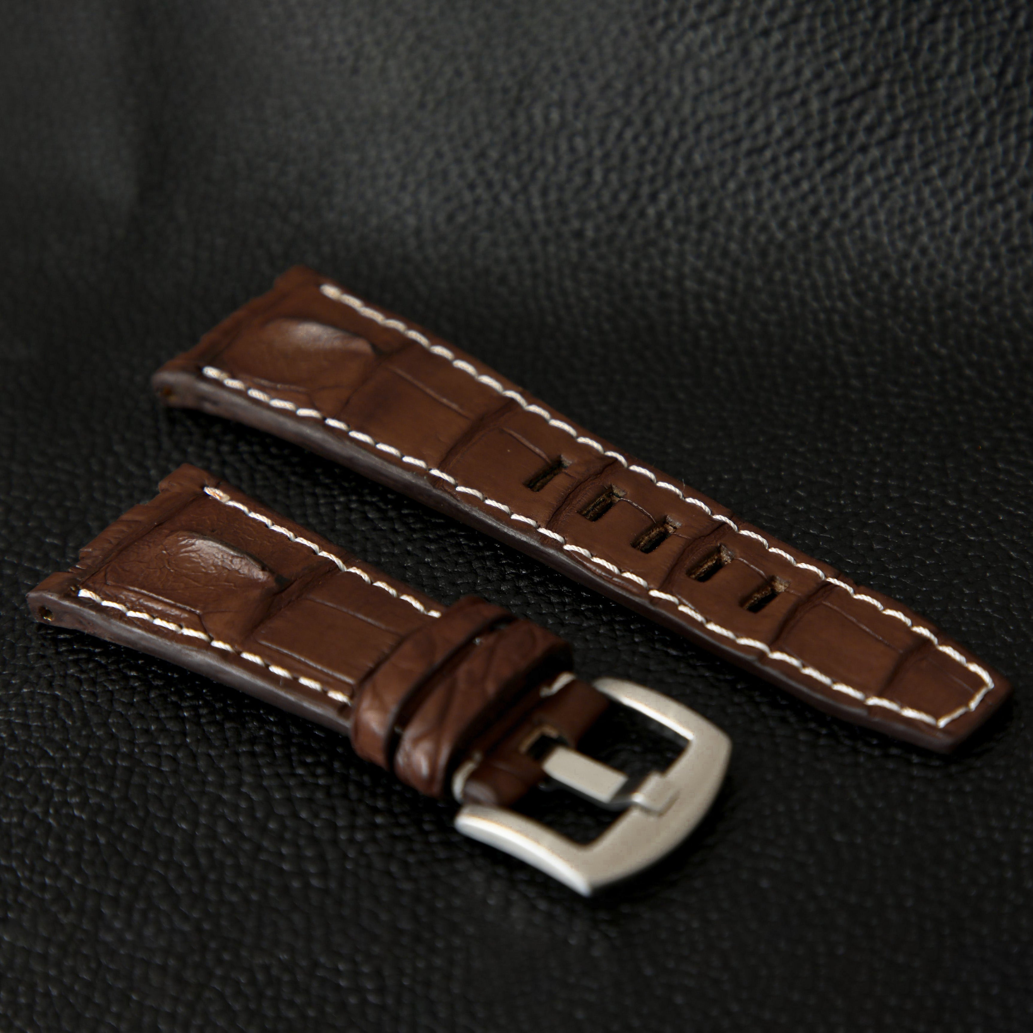 BROWN CROCODILE HORNBACK LEATHER STRAP