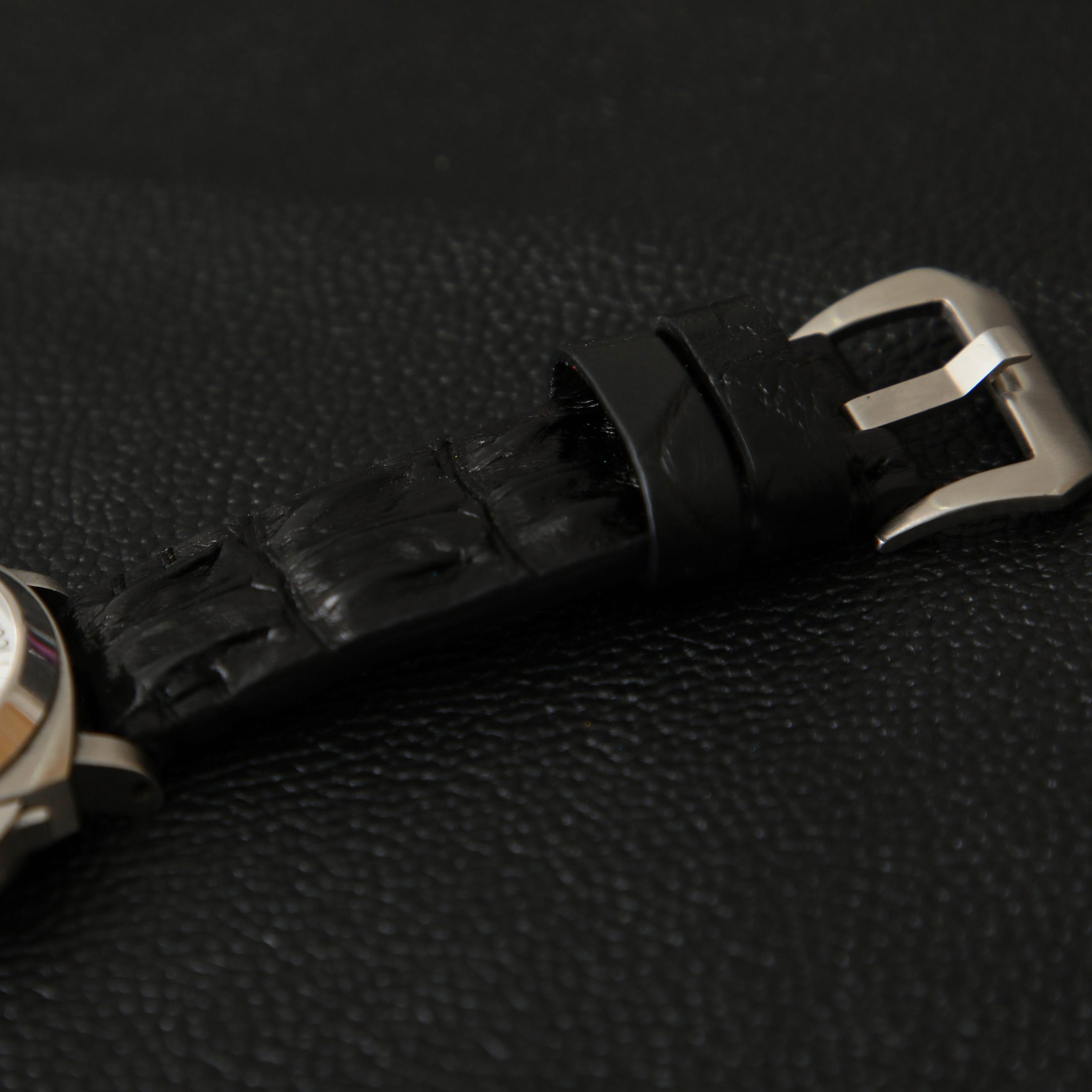 BLACK CROCODILE HORNBACK LEATHER STRAP
