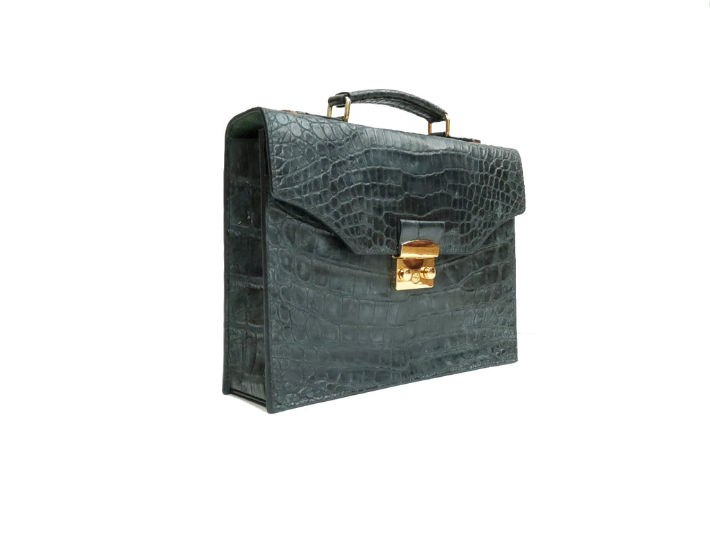 BLACK HANDMADE GENUINE CROCODILE LAPTOP BAG