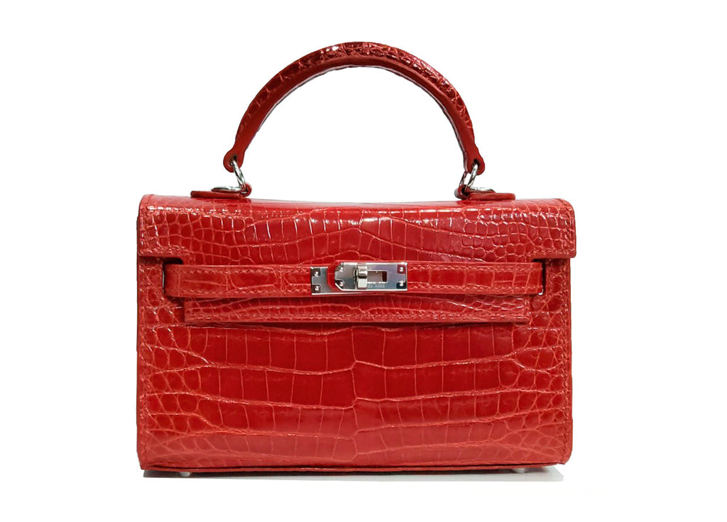 RED HANDMADE GENUINE CROCODILE BAG