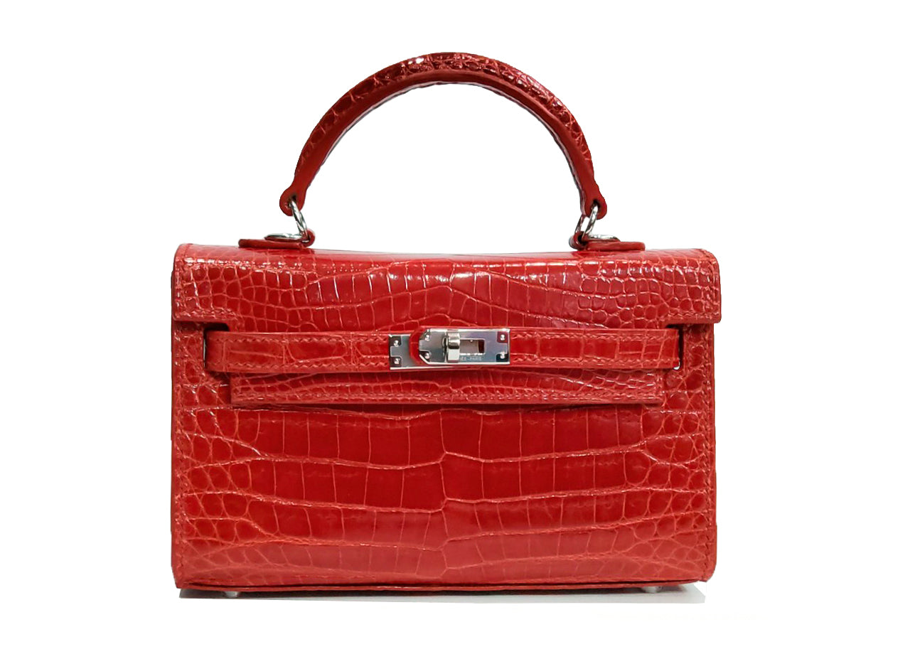 RED HANDMADE GENUINE CROCODILE BAG