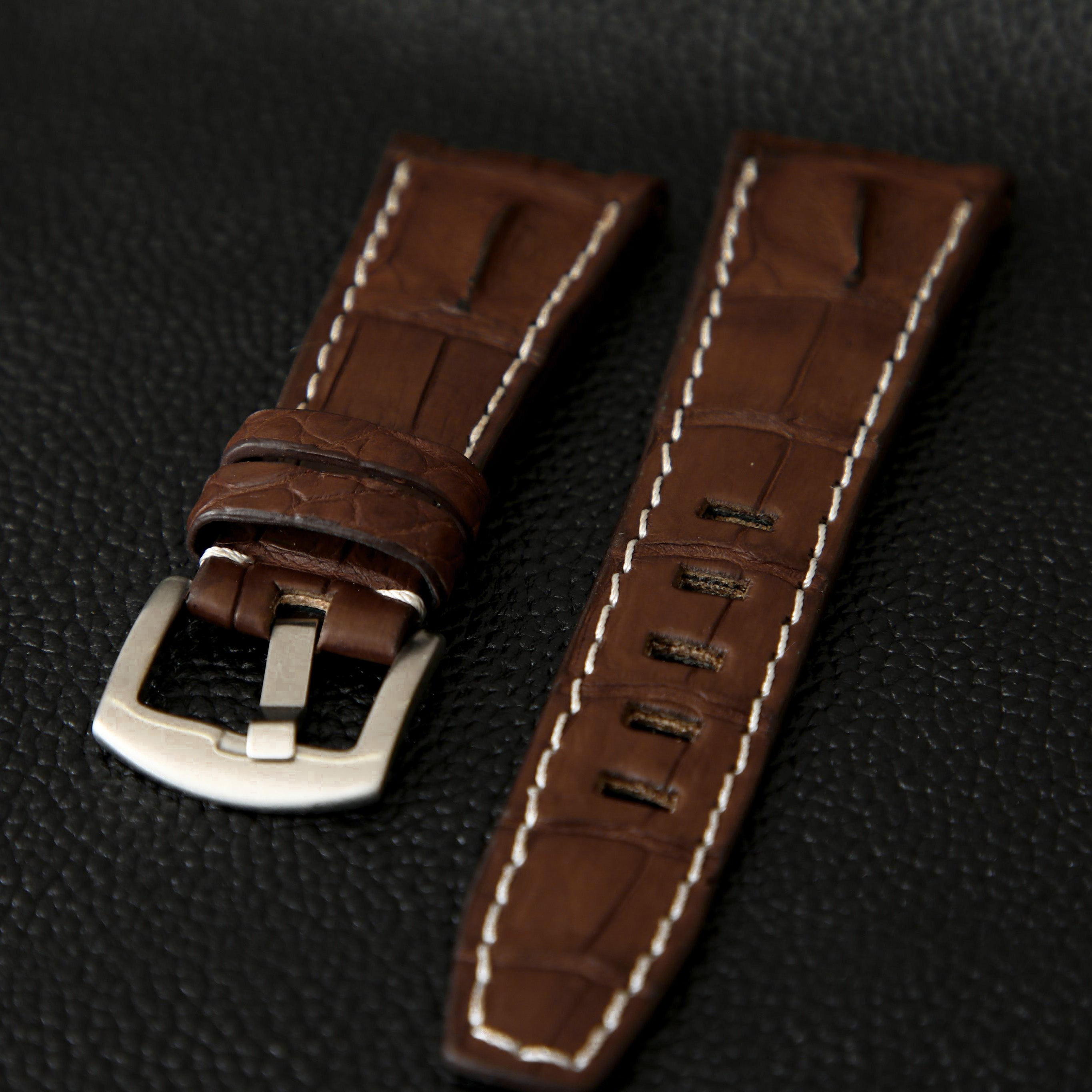 BROWN CROCODILE HORNBACK LEATHER STRAP