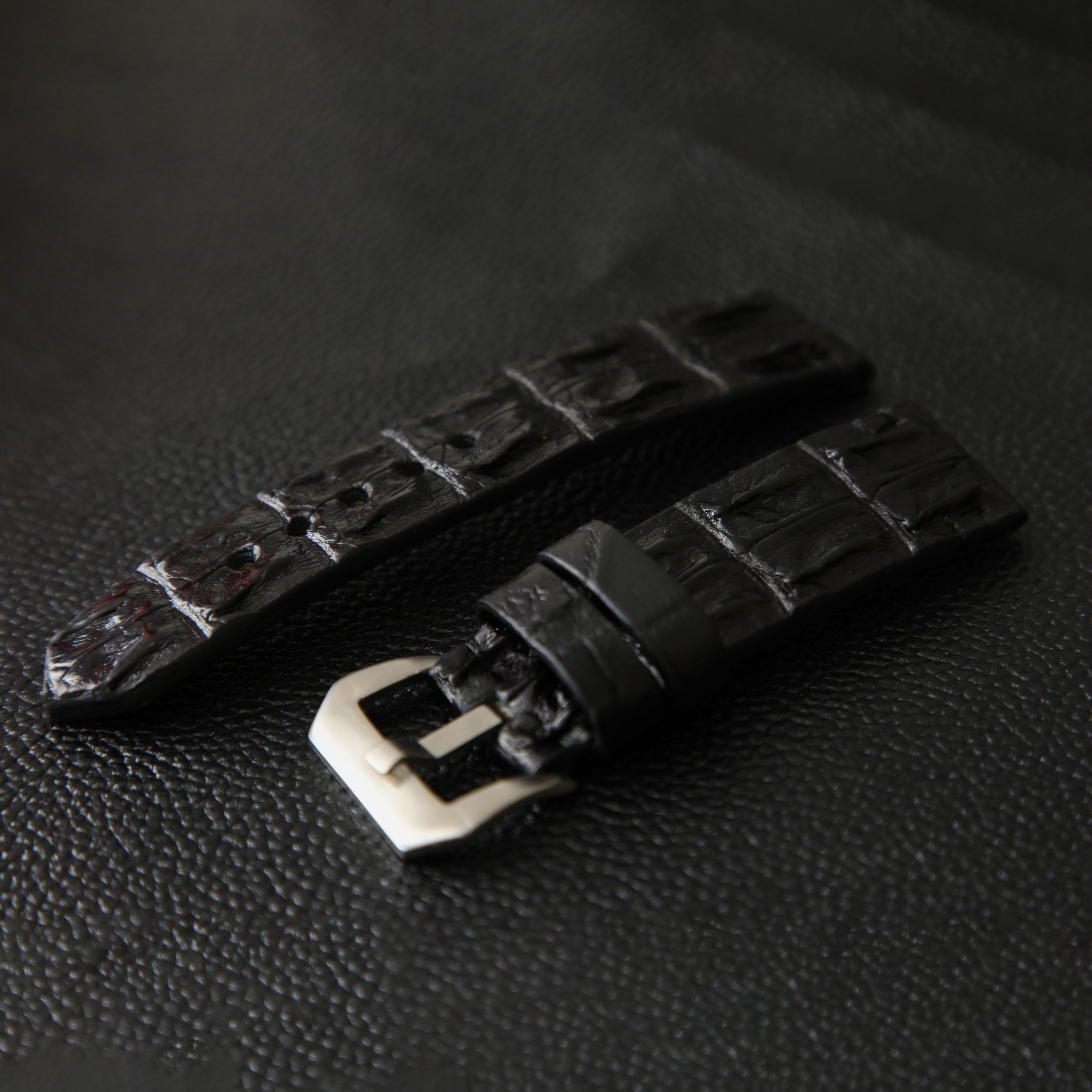 BLACK CROCODILE HORNBACK LEATHER STRAP