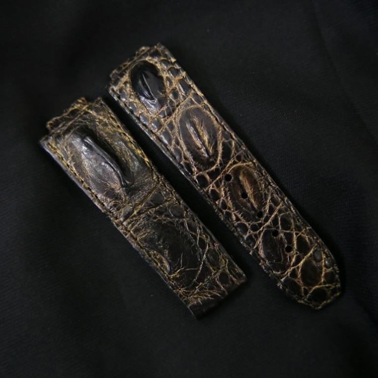 BLACK&GOLD CROCODILE HORNBACK LEATHER STRAP