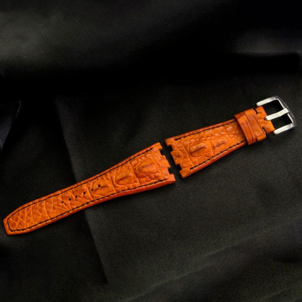 ORANGE CROCODILE HORNBACK LEATHER STRAP
