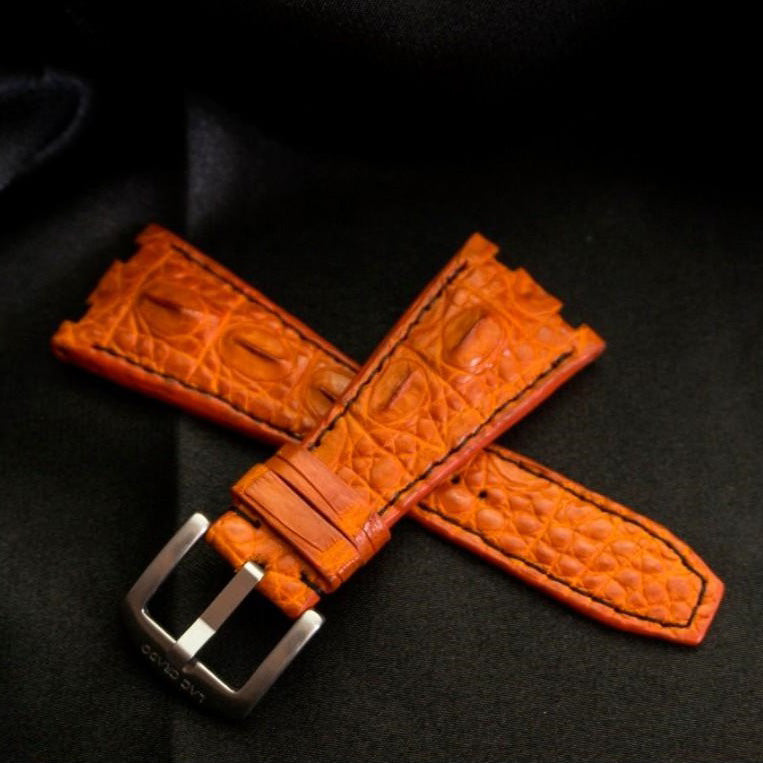 ORANGE CROCODILE HORNBACK LEATHER STRAP