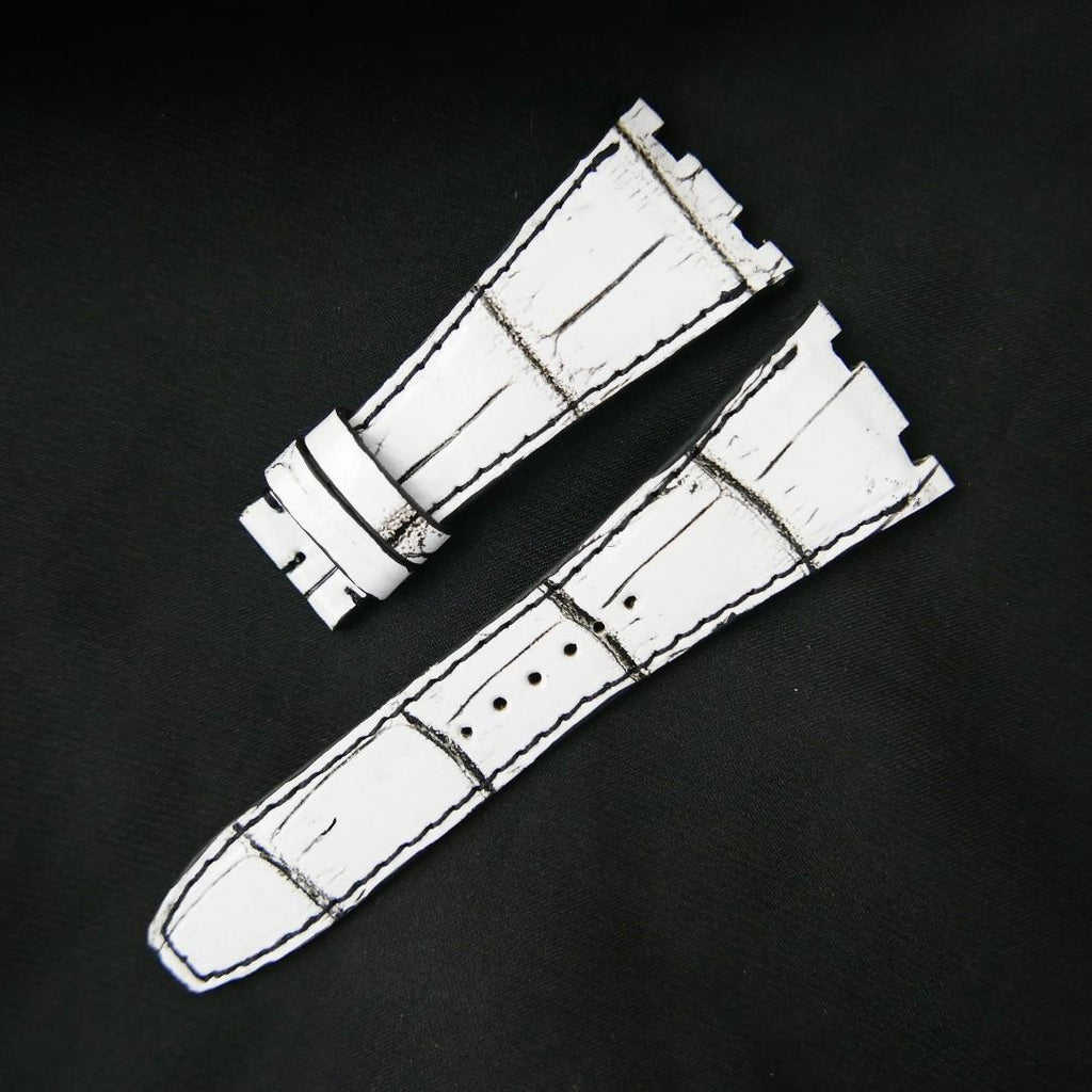 WHITE&BLACK CROCODILE BELLY LEATHER STRAP
