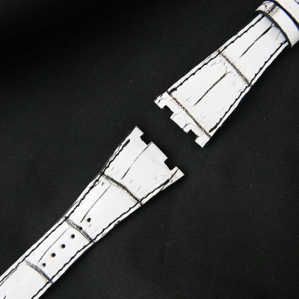 WHITE&BLACK CROCODILE BELLY LEATHER STRAP