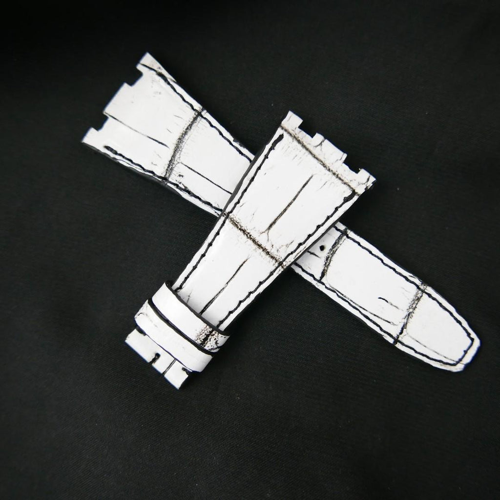 WHITE&BLACK CROCODILE BELLY LEATHER STRAP