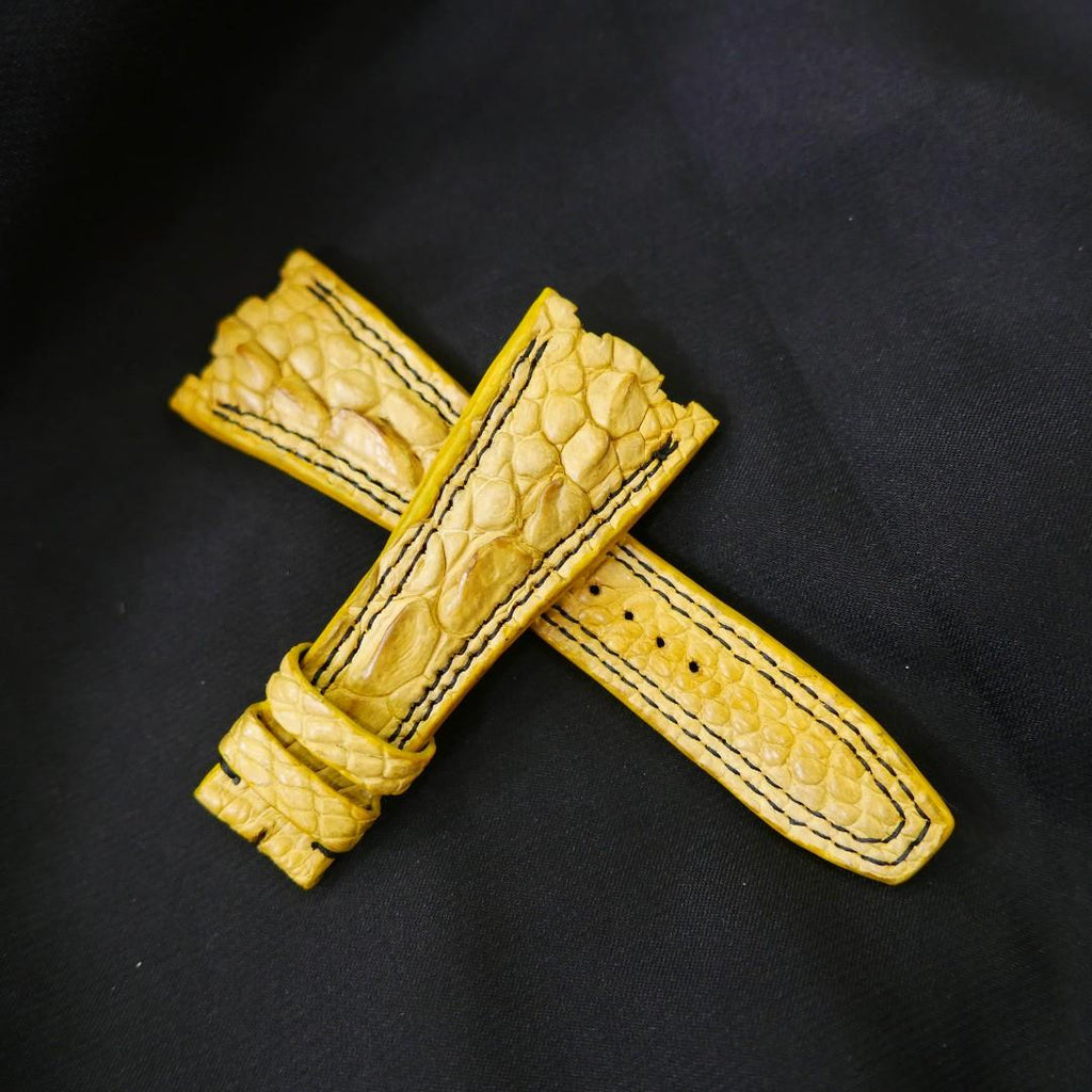 YELLOW CROCODILE HORNBACK LEATHER STRAP - Lac Crado 