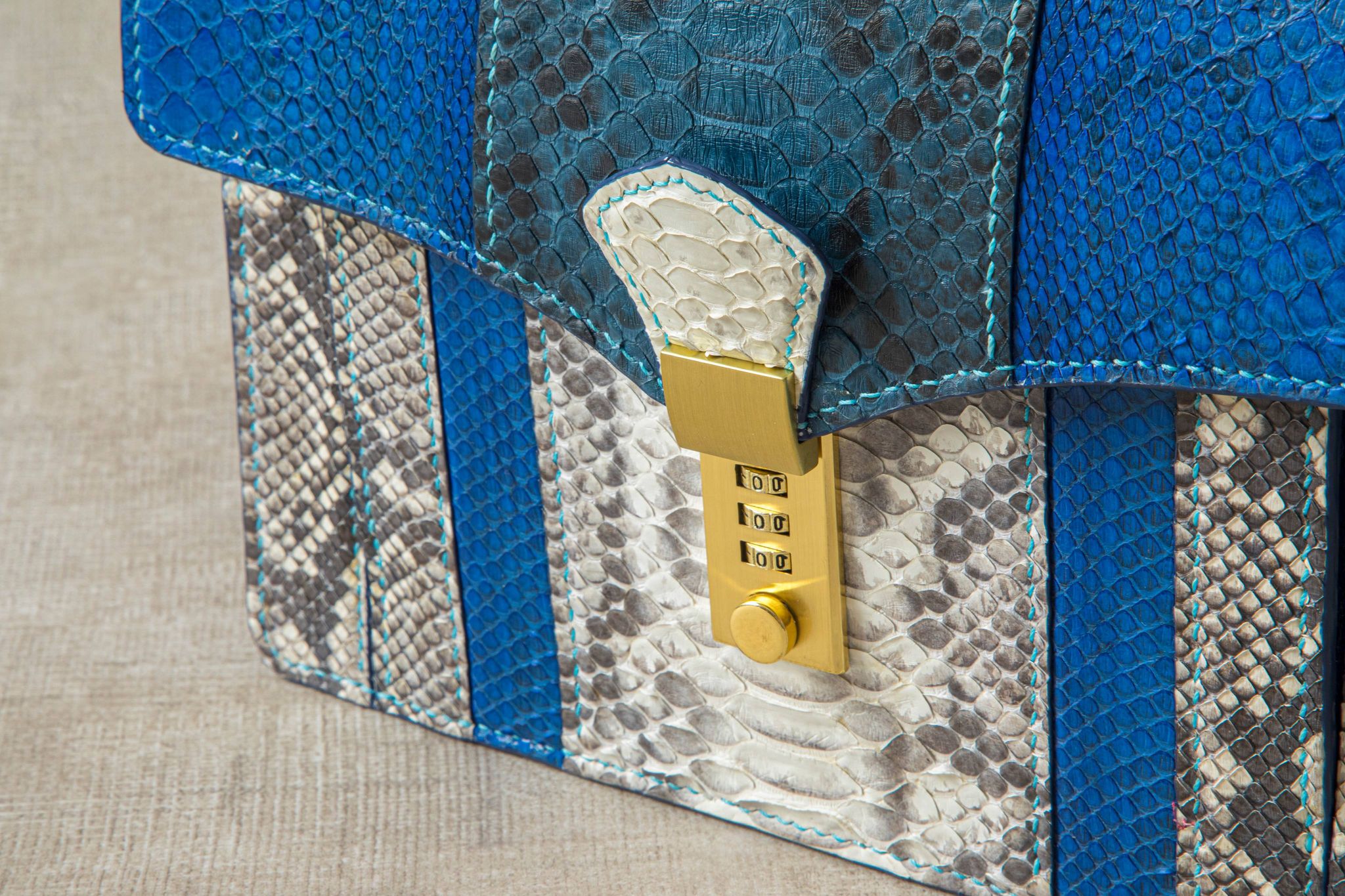BLUE&WHITE HANDMADE GENUINE PYTHON HANDBAG
