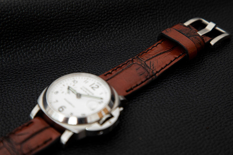 BROWN&BLACK CROCODILE BELLY LEATHER STRAP - Lac Crado 