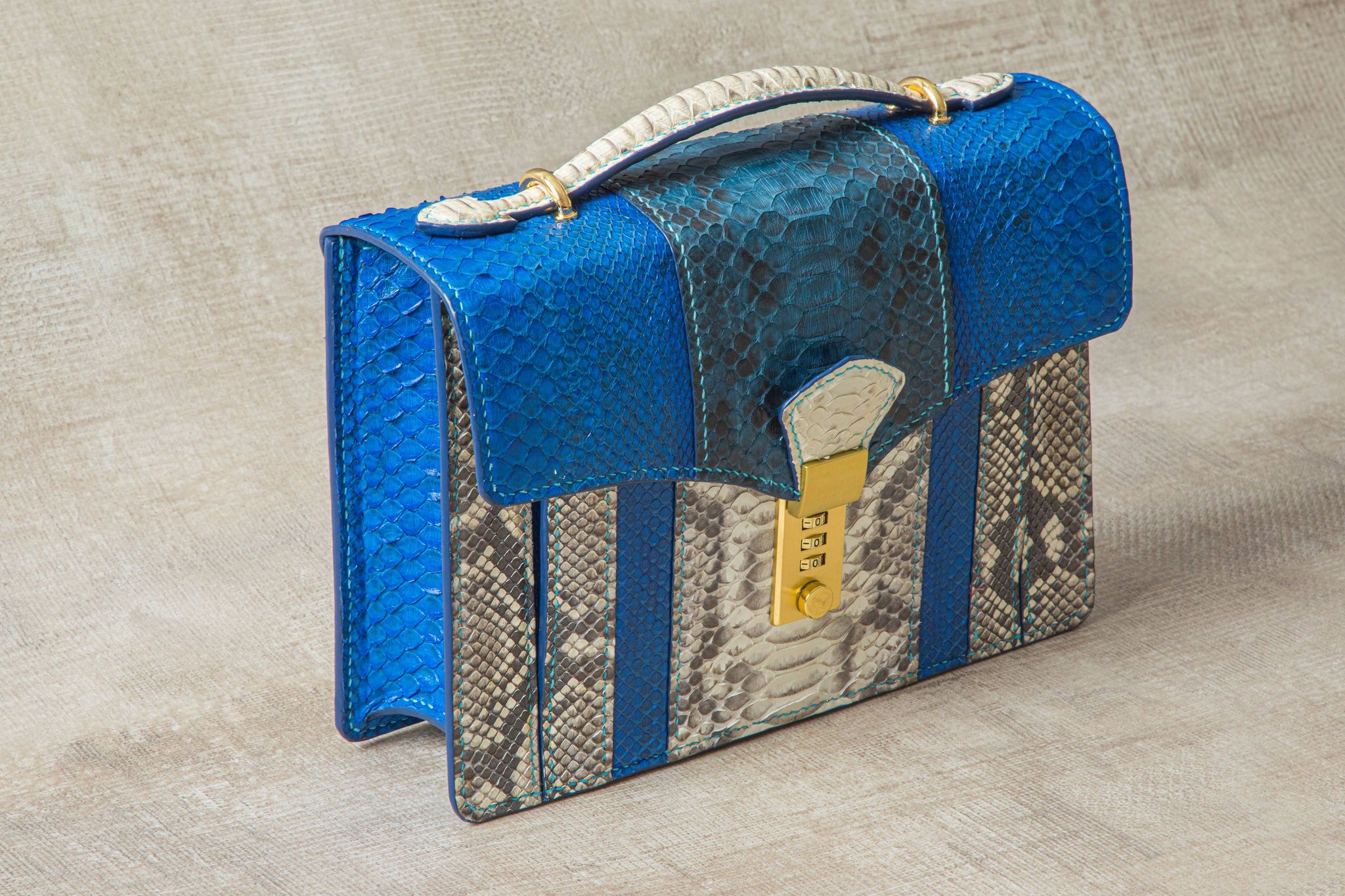 BLUE&WHITE HANDMADE GENUINE PYTHON HANDBAG
