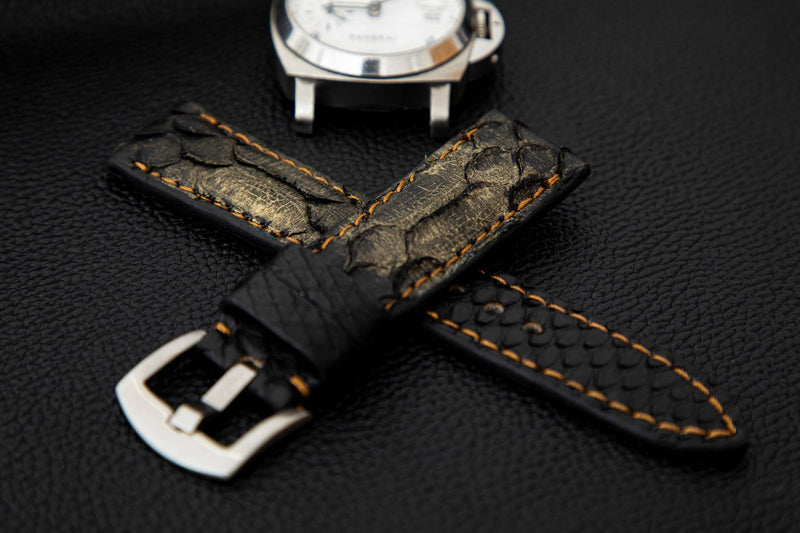 BLACK&GOLD PYTHON LEATHER STRAP - Lac Crado 