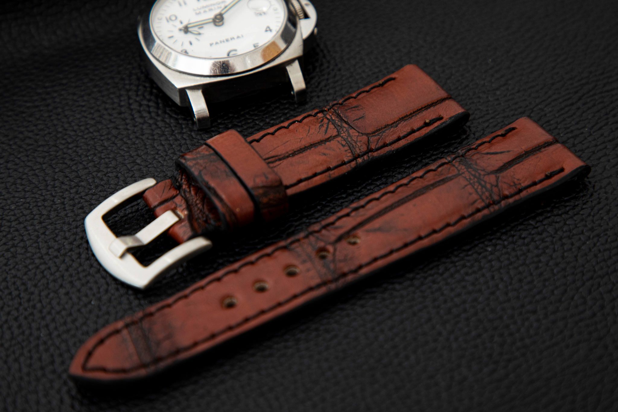 BROWN&BLACK CROCODILE BELLY LEATHER STRAP - Lac Crado 